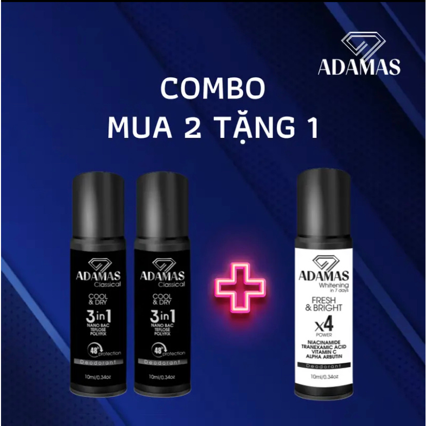COMBO 2 lăn khử mùi cho nam Adamas Classical TẶNG 1 lăn khử thâm nách Adamas Whitening