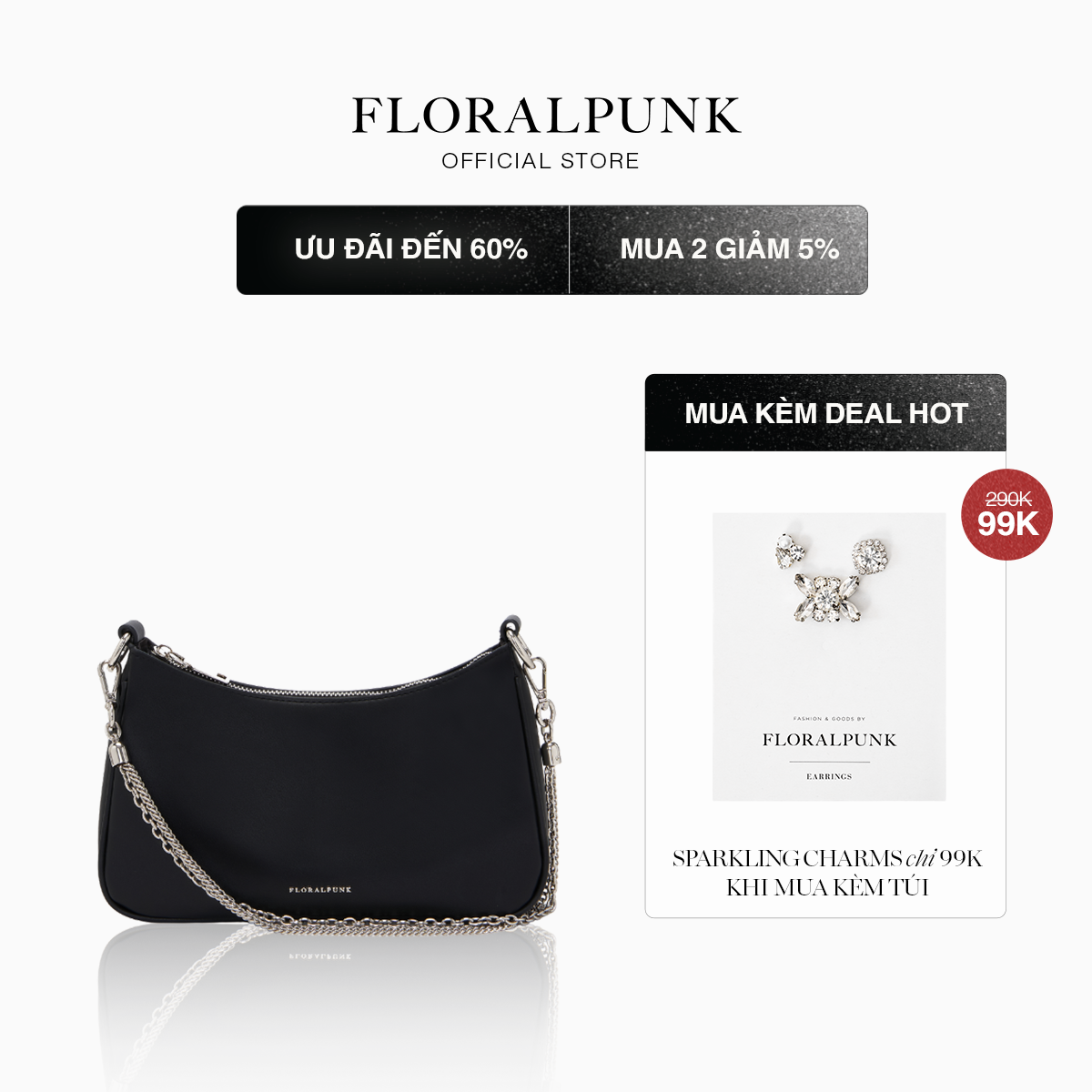 Túi xách Floralpunk Hobo Multi-chain Bag màu đen