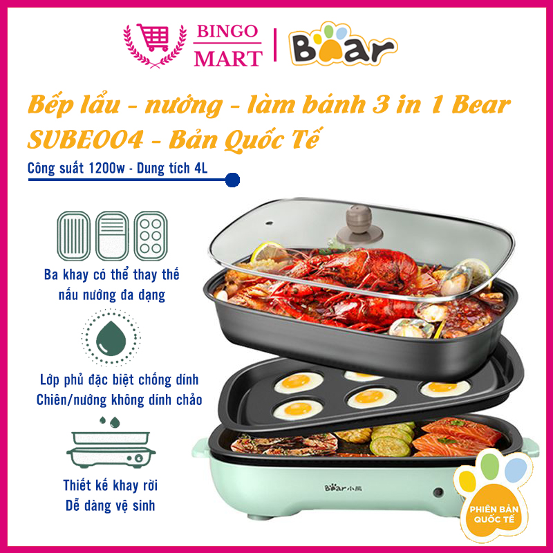 Bếp nướng, nồi lẩu điện BEAR SUBE004 - Quốc Tế, bếp nấu điện mini đa năng