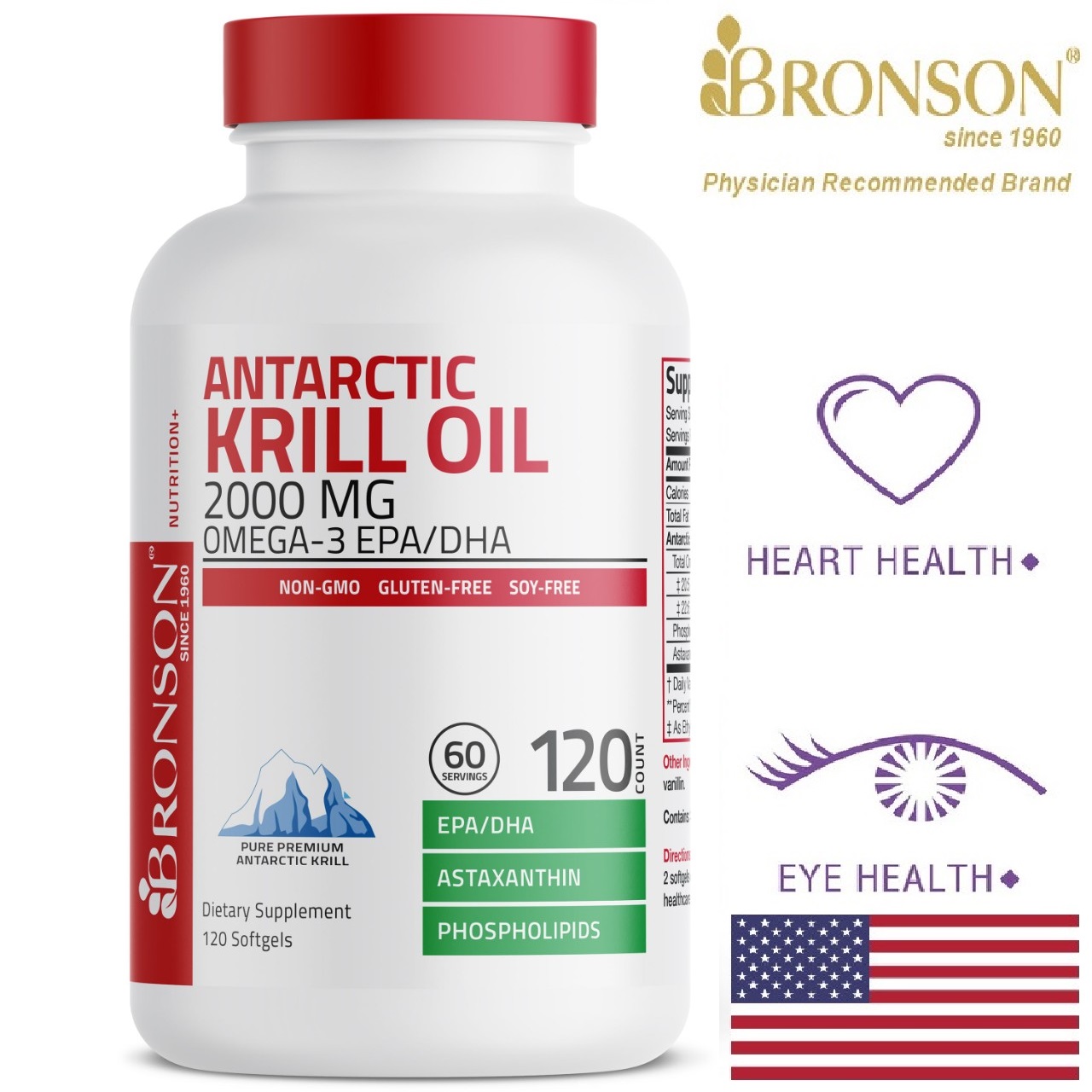 Organic Krill Oil Omega 3 EPA DHA - 2000mg - 120 viên Mỹ - Bổ mắt, tim mạch