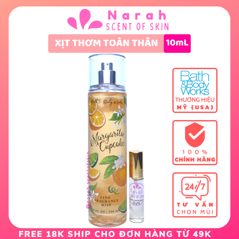 Xịt thơm body mist Bath and body works Margarita Cupcake size 10ml - Narah ScentOfSkin
