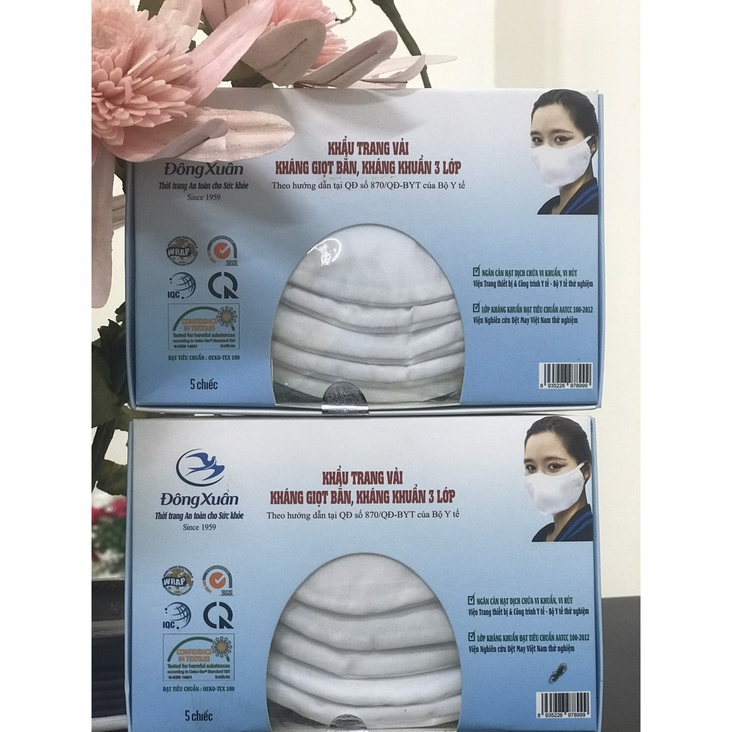 Khẩu trang vải kháng giọt bắn, kháng khuẩn 3 lớp dệt kim Đông Xuân