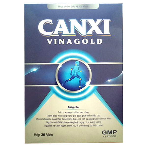 Canxi Vinagold, giúp bổ sung canxi và vitamin D3 cho cơ thể  Hộp 30 viên