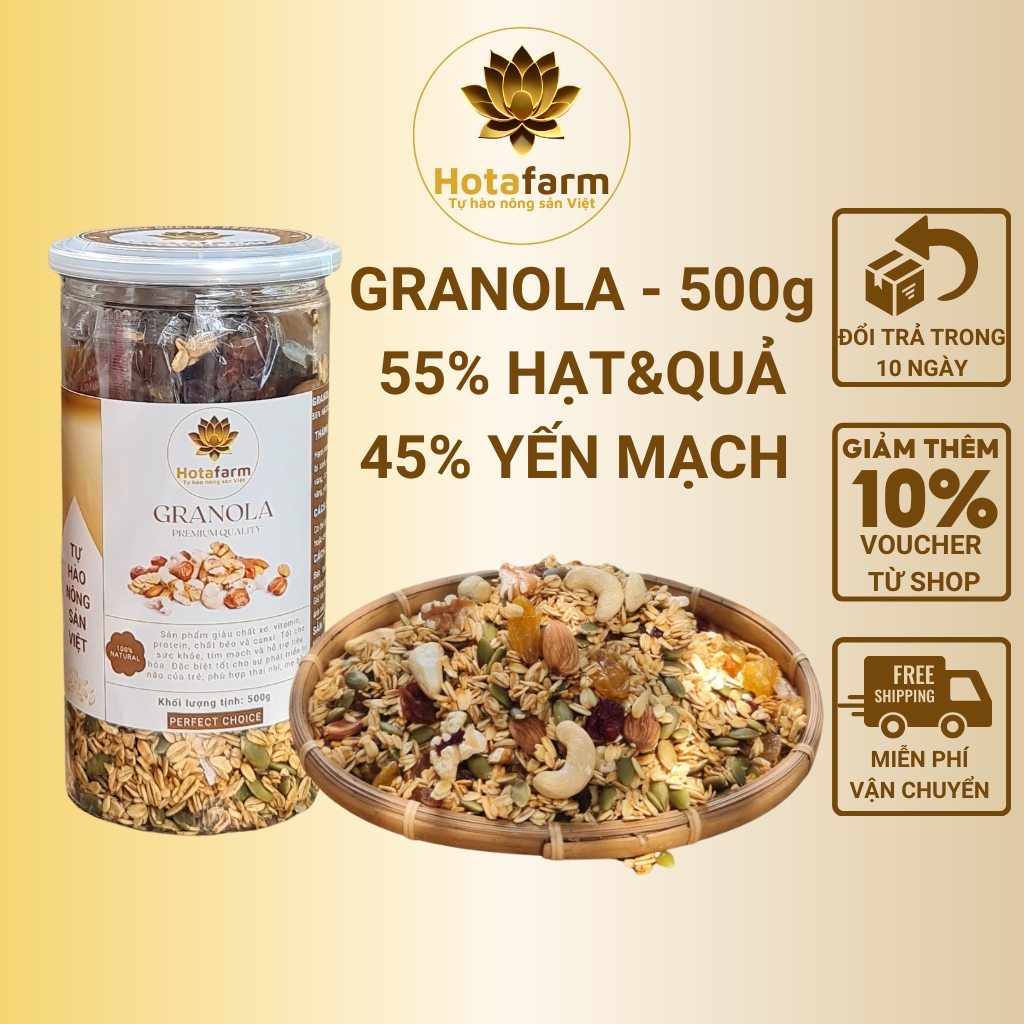 Ngũ cốc granola siêu hạt 45% yến mạch giảm cân dinh dưỡng ăn sáng Hotafarm