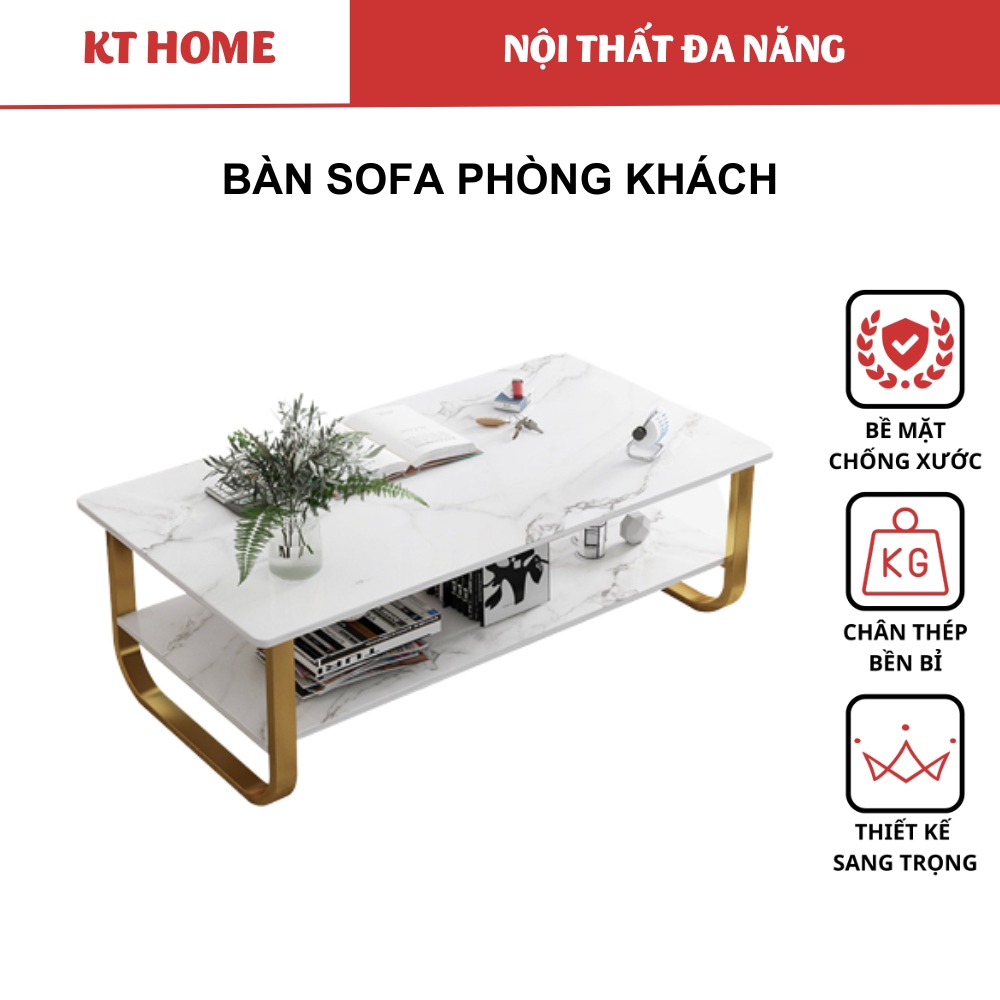 Bàn Trà Sofa Phòng Khách, Mặt Gỗ Vân Đá Cẩm Thạch, Khung Chân Sơn Tĩnh Điện, Kích Thước 100x60x42cm - Nội Thất Phòng Khách