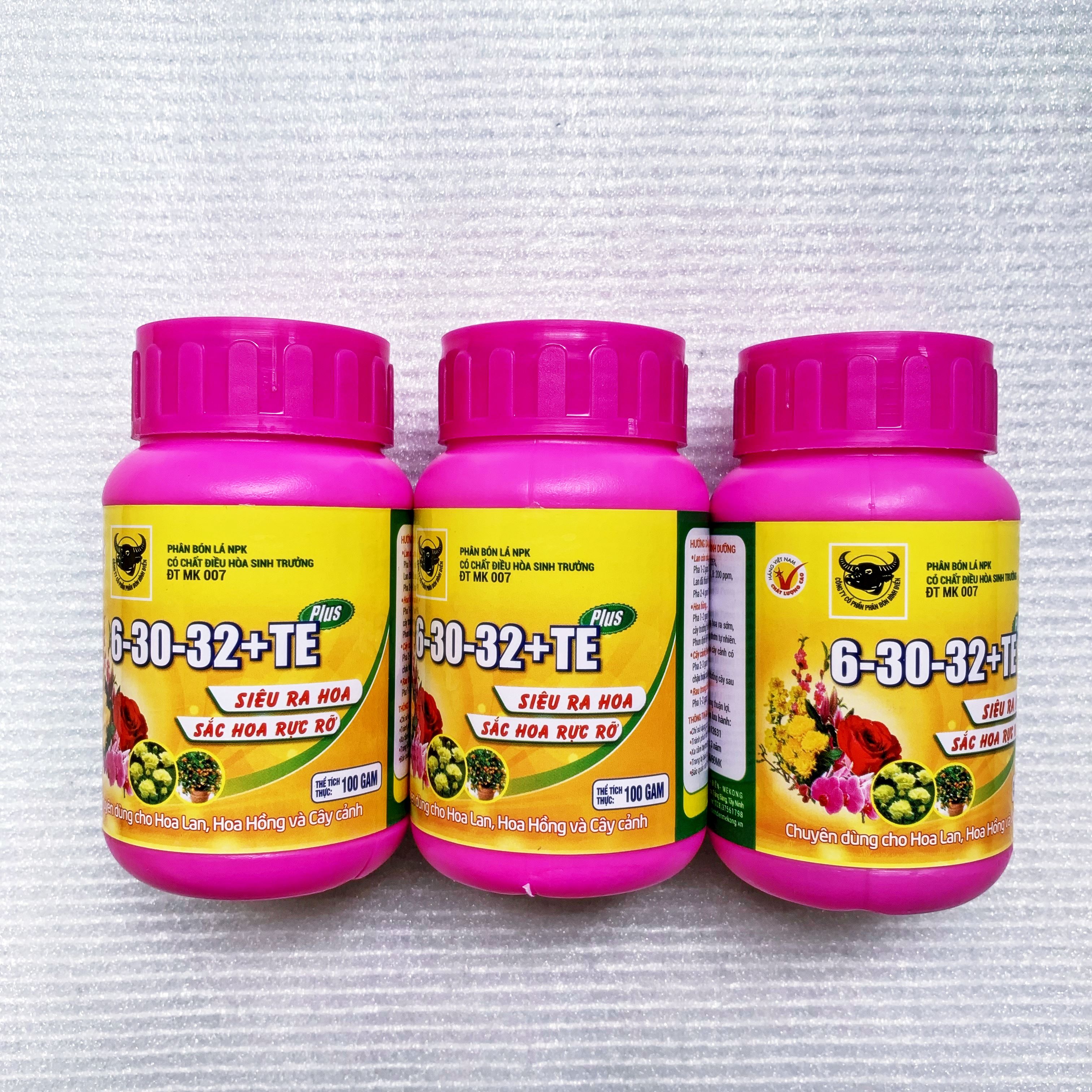 Bộ 3 Lọ Phân Bón Lá Đầu Trâu NPK Chuyên Dùng Cho Hoa Lan Hồng Và Cây Cảnh Giúp Cây Siêu Ra Hoa - Sắc Hoa Rực Rỡ 6-30-32+TE Hủ 100gr