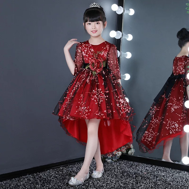 Váy trẻ em đầm công chúa màu đỏ đuôi tôm xinh sắn tay lỡ