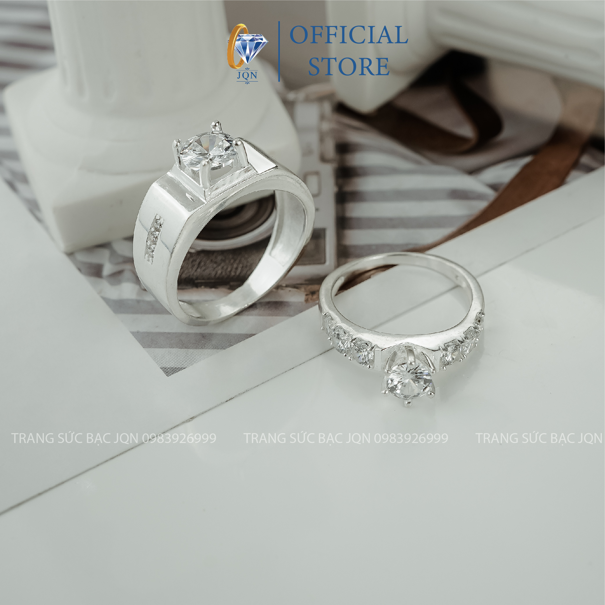 Nhẫn đôi bạc thật nhẫn cặp nam nữ JQN chất liệu bạc chuẩn D13