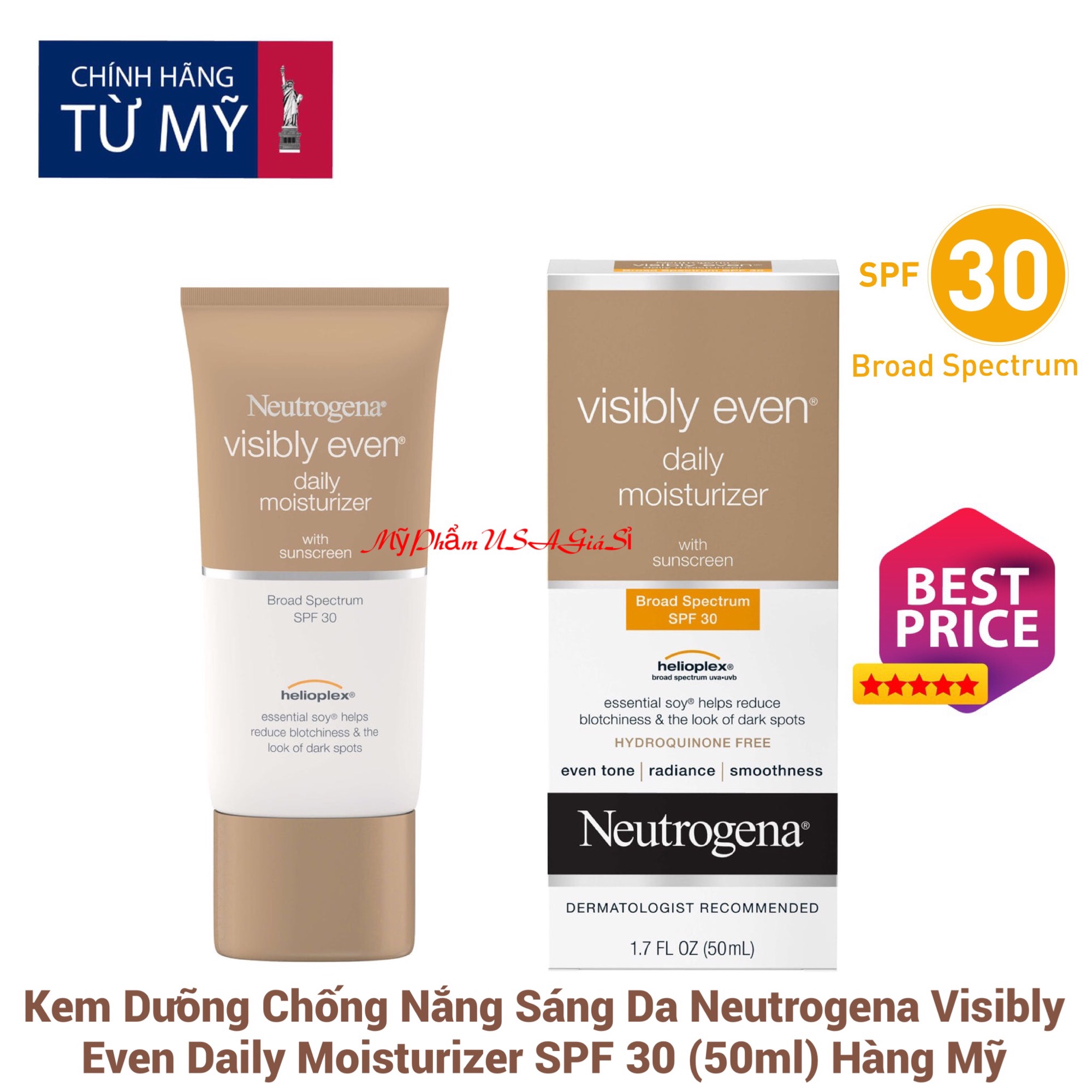 Kem Dưỡng Chống Nắng Sáng Da Neutrogena Visibly Even Daily Moisturizer SPF 30 (50ml) USA
