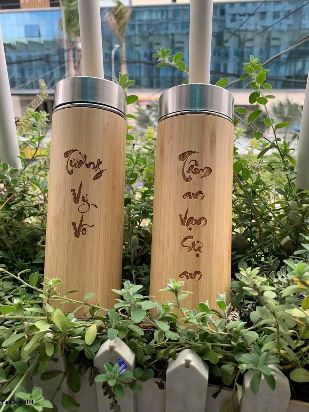 Bình giữ nhiệt khắc tên theo yêu cầu/Bình giữ nhiệt vỏ tre/Quà tặng Vợ