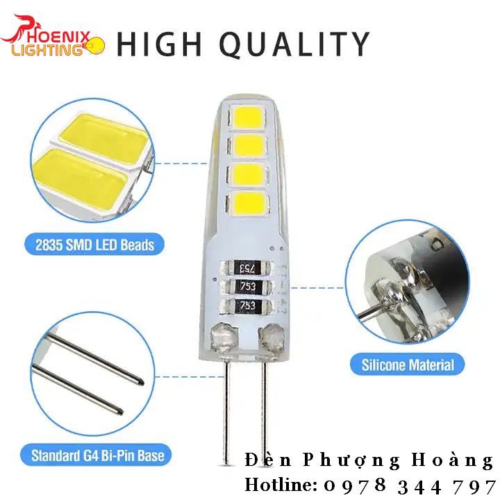 Bóng đèn G4 led chân ghim lắp đèn trang trí