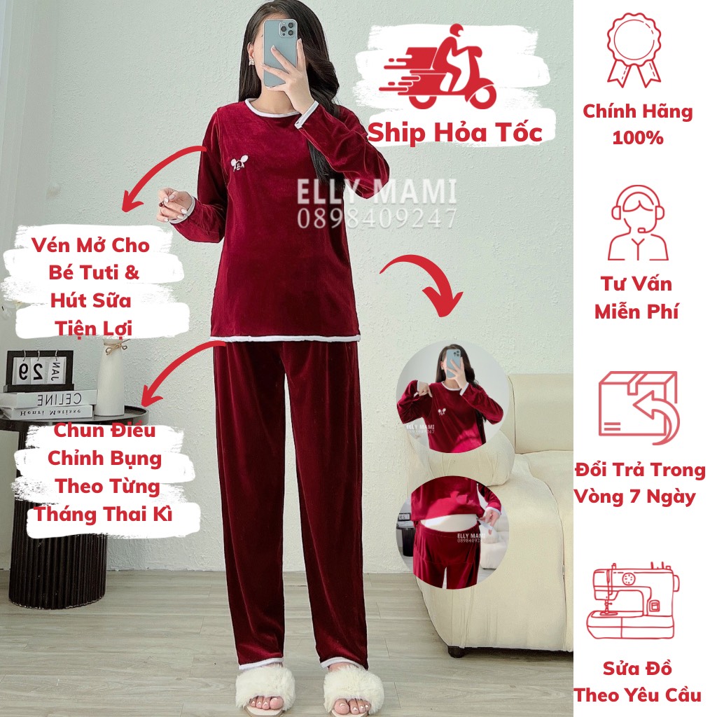 Đồ bộ bầu và sau sinh nhung mềm , chuột xinh , form dễ mặc , siêu mát nhẹ tênh