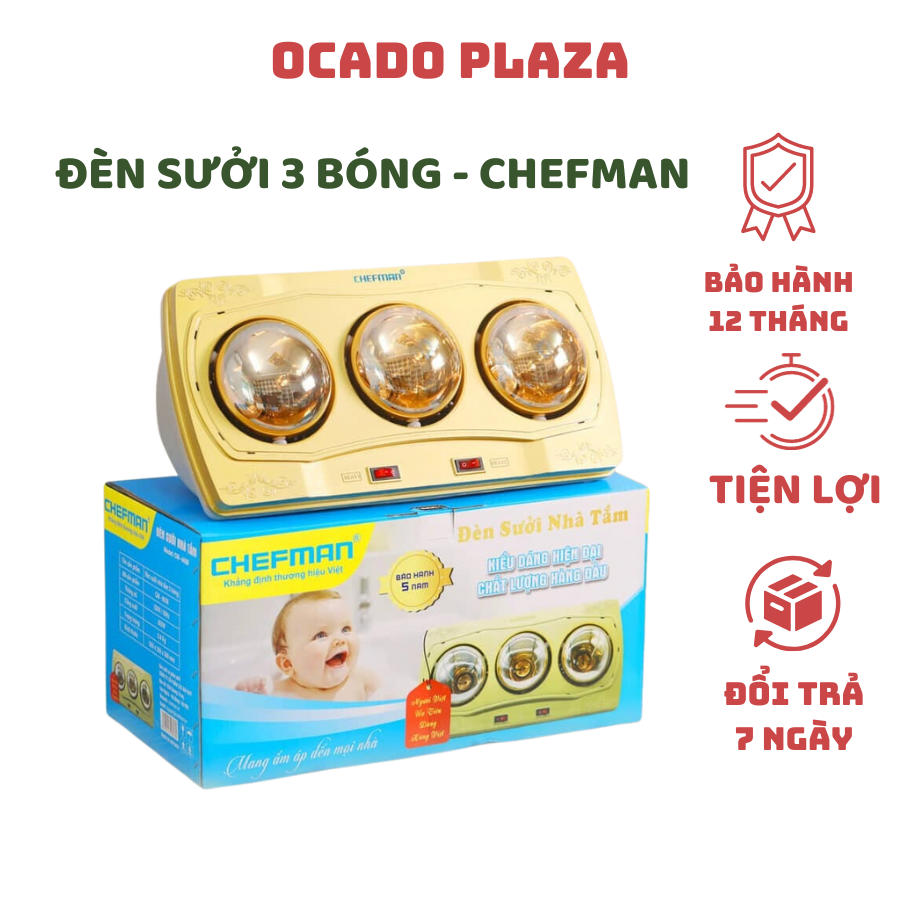Đèn sưởi cho nhà tắm- đènđèn sưởi nhà tắm chefman cm – 662b 2 bóng, 3 bóng 825w đèn sưởi ấm trang trí nhà tắm sưởi thông minh chefman cm- 612b