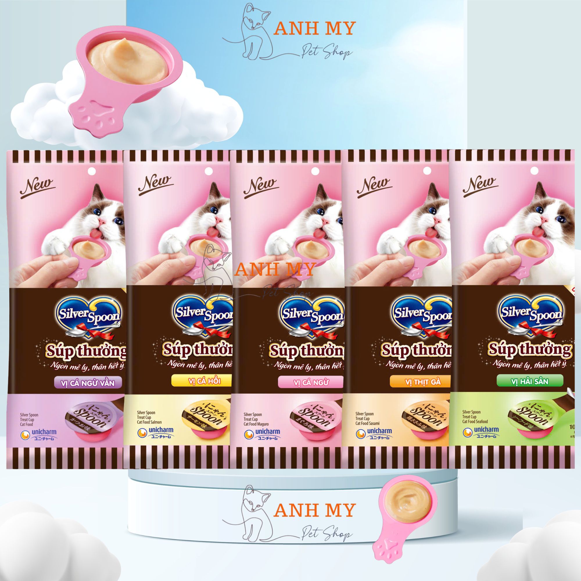 Súp Thưởng Cho Mèo Silver Spoon Dạng Thìa gói 40g có 4 thìa đủ vị hàng chính hãng
