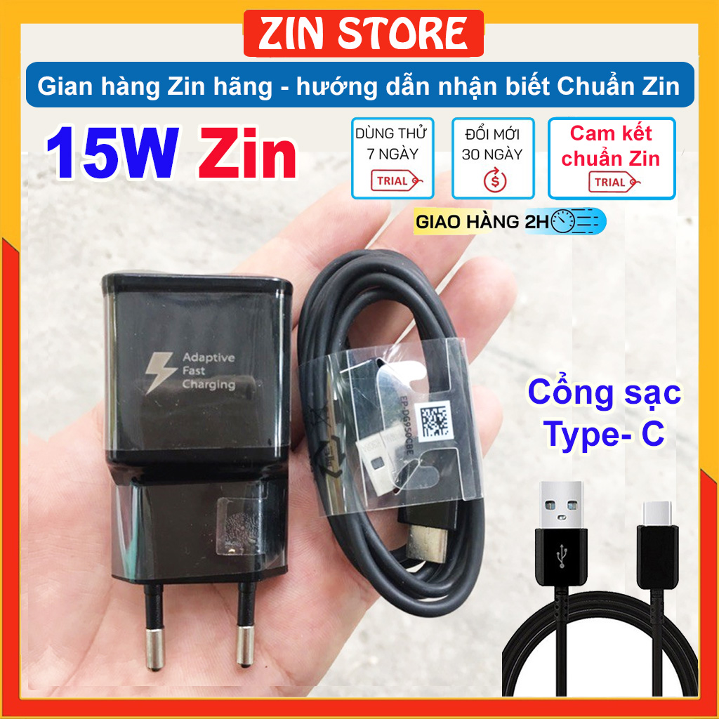 Bộ củ sạc nhanh SAMSUNG S10, S9, S8 Plus (công suất 15W Fast Charge), Cáp sạc Type- C - Hàng Zin hãng bóc máy Xịn
