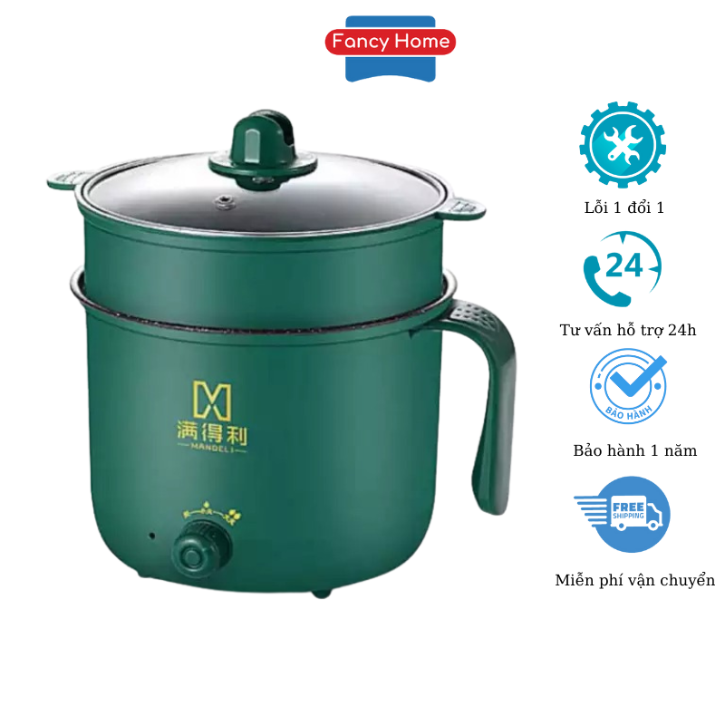 Ca nấu mì, nồi lẩu điện mini đa năng hai tầng tặng kèm giá hấp có tay cầm tiện dụng dùng nấu lẩu, chiên, xào thuộc dòng bếp lẩu điện mini chuyên dụng được ưa chuộng,ruột nồi chống dính có 2 nấc điều chỉnh nhiệt-Fancy Home