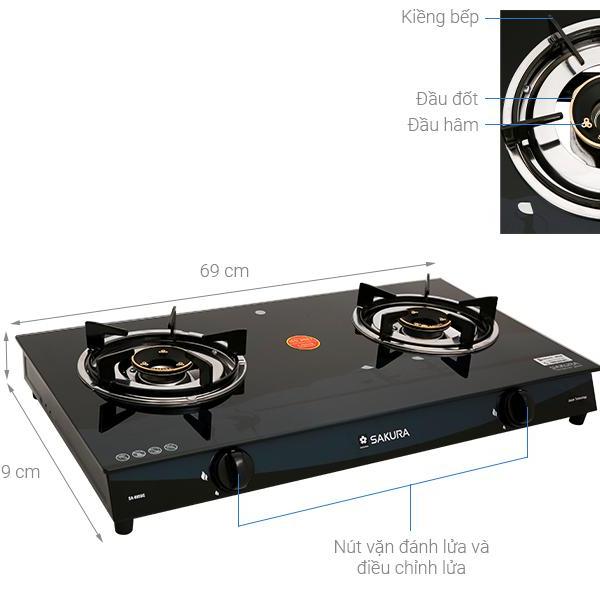 Bếp gas Sakura SA-695SG / NAGASAKI 686 +Tặng dây gas cổ dê- tiếu kiệm gas-BH 12 tháng