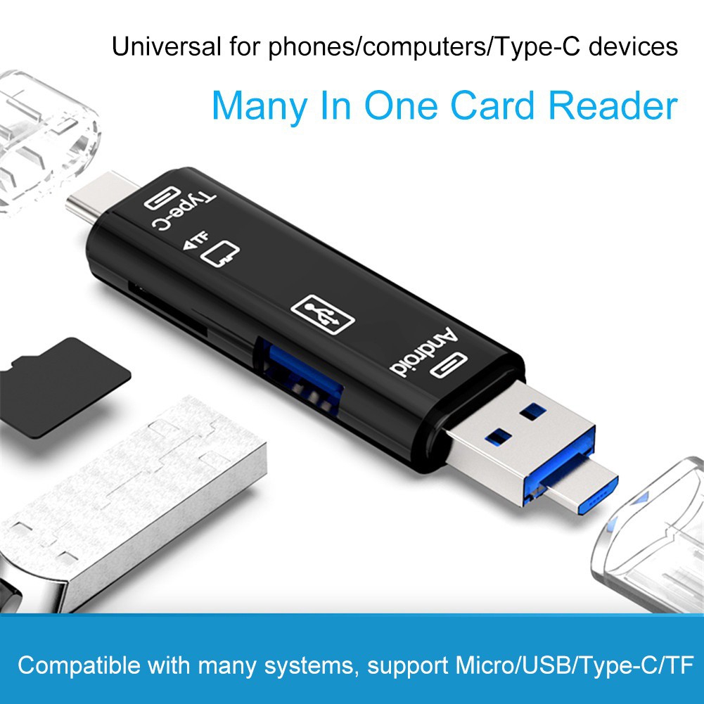 Đầu đọc thẻ nhớ usb 2.0 5 trong 1 cổng type-c micro tf otg cho ios android