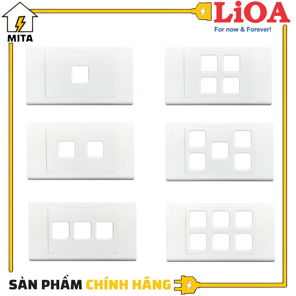 Mặt hạt công tắc lioa 1 lỗ, 2 lỗ, 3 lỗ, 4 lỗ, 5 lỗ, 6 lỗ vuông lắp âm tường hoặc lắp nổi