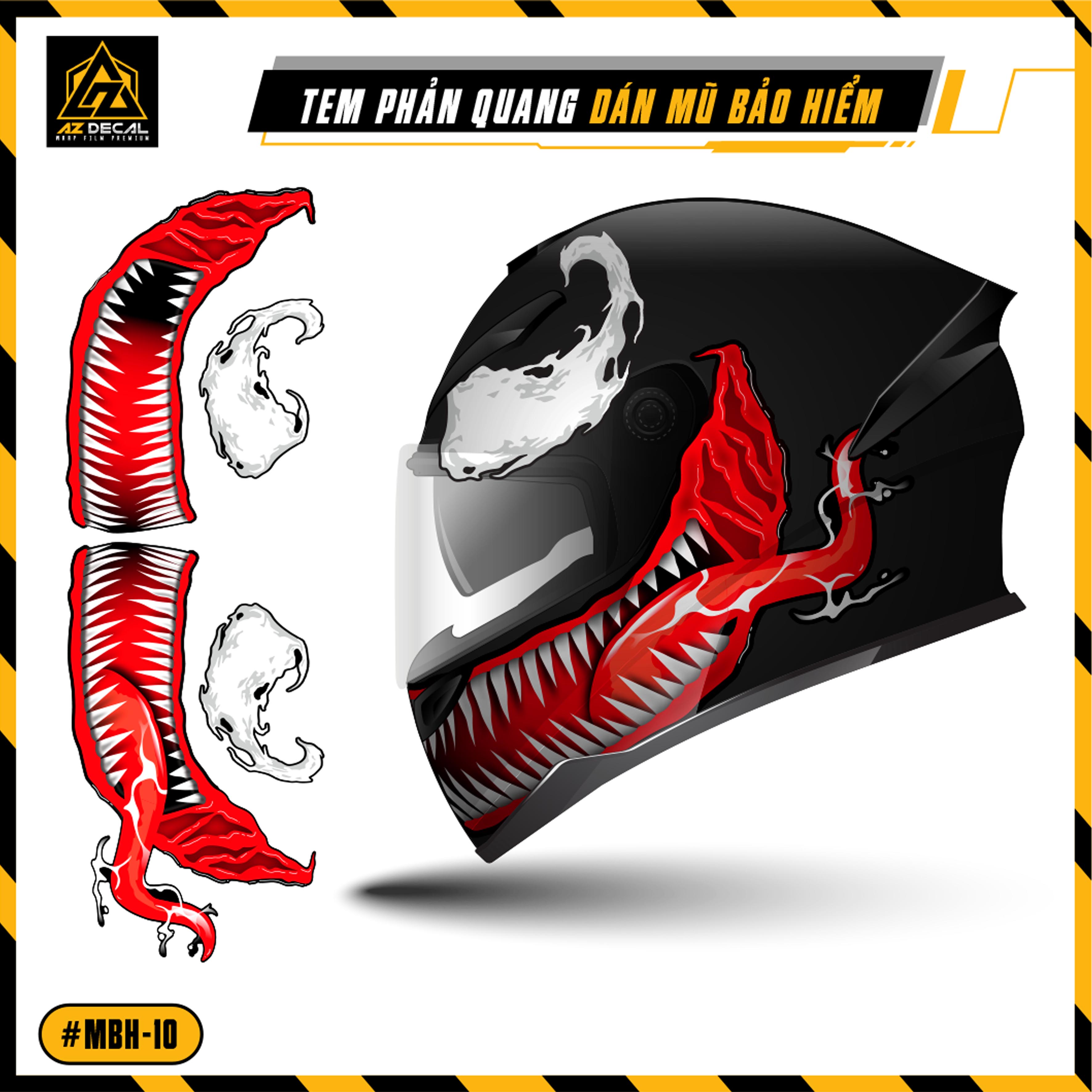 Sticker Dán Nón Bảo Hiểm Mẫu Venom Phản Quang | MBH-10 | Decal Dán Mũ Bảo Hiểm Fullface, 3/4 Trang Trí Cực Chất | Azdecal