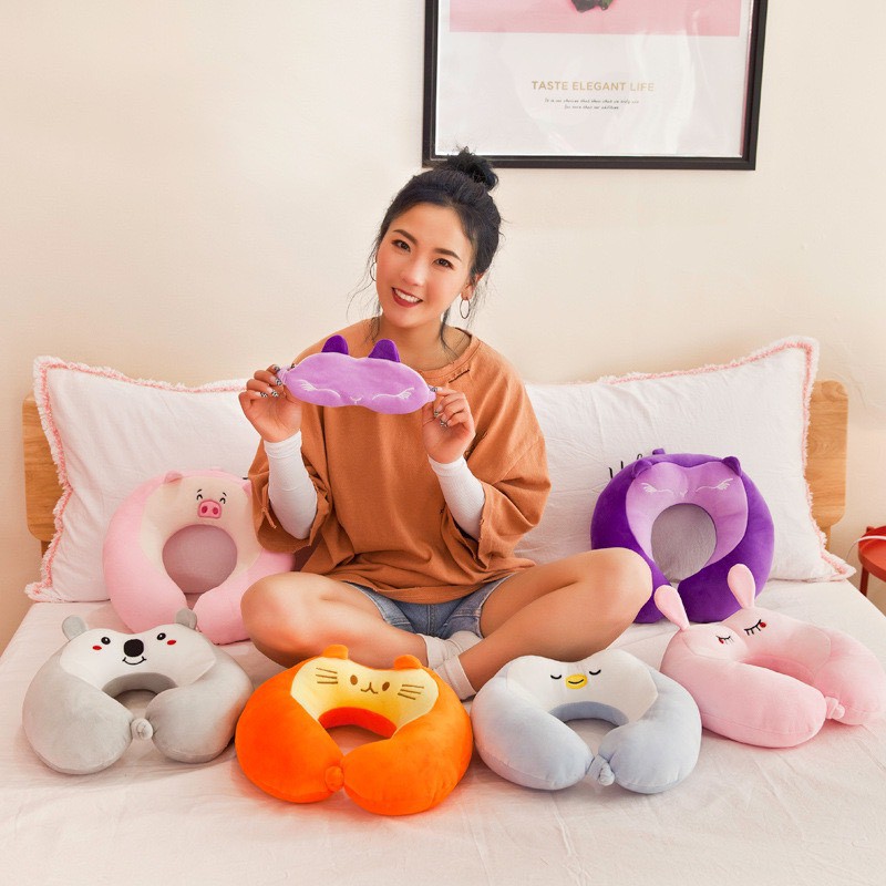 Gối kê cổ kèm bịt mắt 2in1, Gối kê cổ chữ U, Gối chữ U văn phòng, Gối du lịch