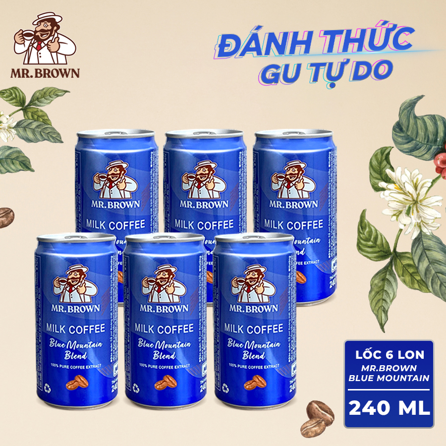Lốc 6 lon cà phê Mr.Brown Blue Mountain (240ml)