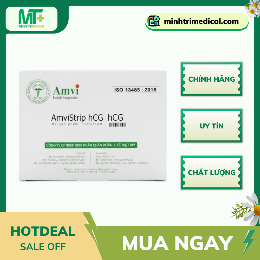 Quick Test AMVI Strip HCG – Que Thử Thai Sớm Hộp 50 Que, Kết Quả 20 Phút – Dụng Cụ Xét Nghiệm Y Tế