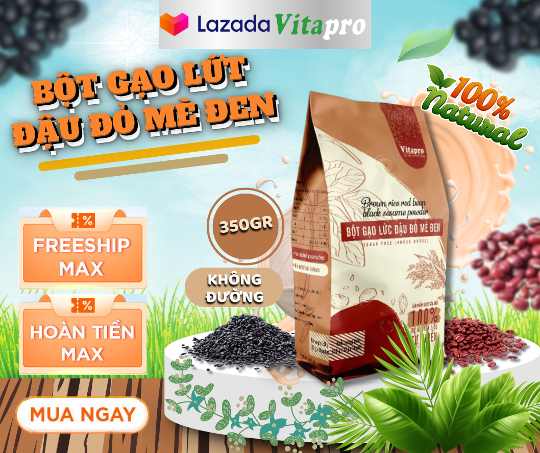 Bột gạo lứt đậu đỏ mè đen Vitapro Làm 100% Từ Các Loại Đậu Và Gạo Lứt Nguyên Chất Cung Cấp Đủ Dưỡng Chất Phù Hợp Với Người Lớn Tuổi Giá Sốc Vitapro