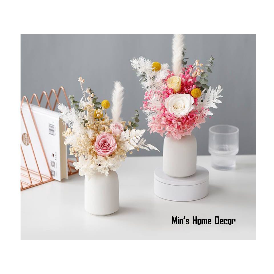 Bình hoa khô trang trí để bàn, Bình hoa khô mix nhiều loại, hoa khô decor