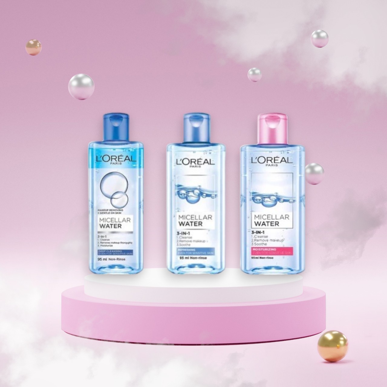 Nước tẩy trang Loreal- L'Oreal Paris 3-in-1 Micellar Water 95ml