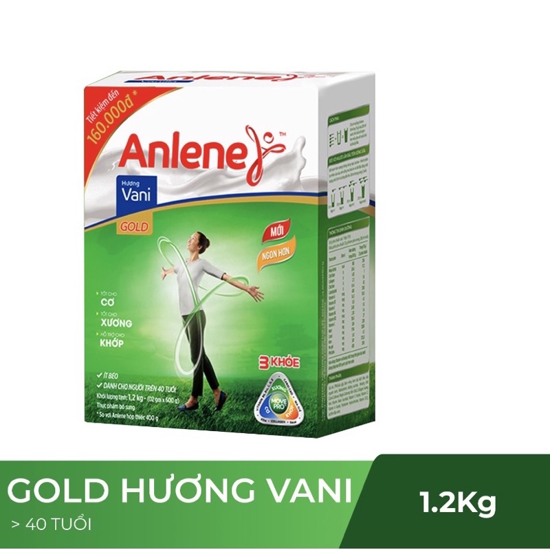 Combo 2 hộp sữa bột anlene 3 x gold movepro vani 1,2 kg