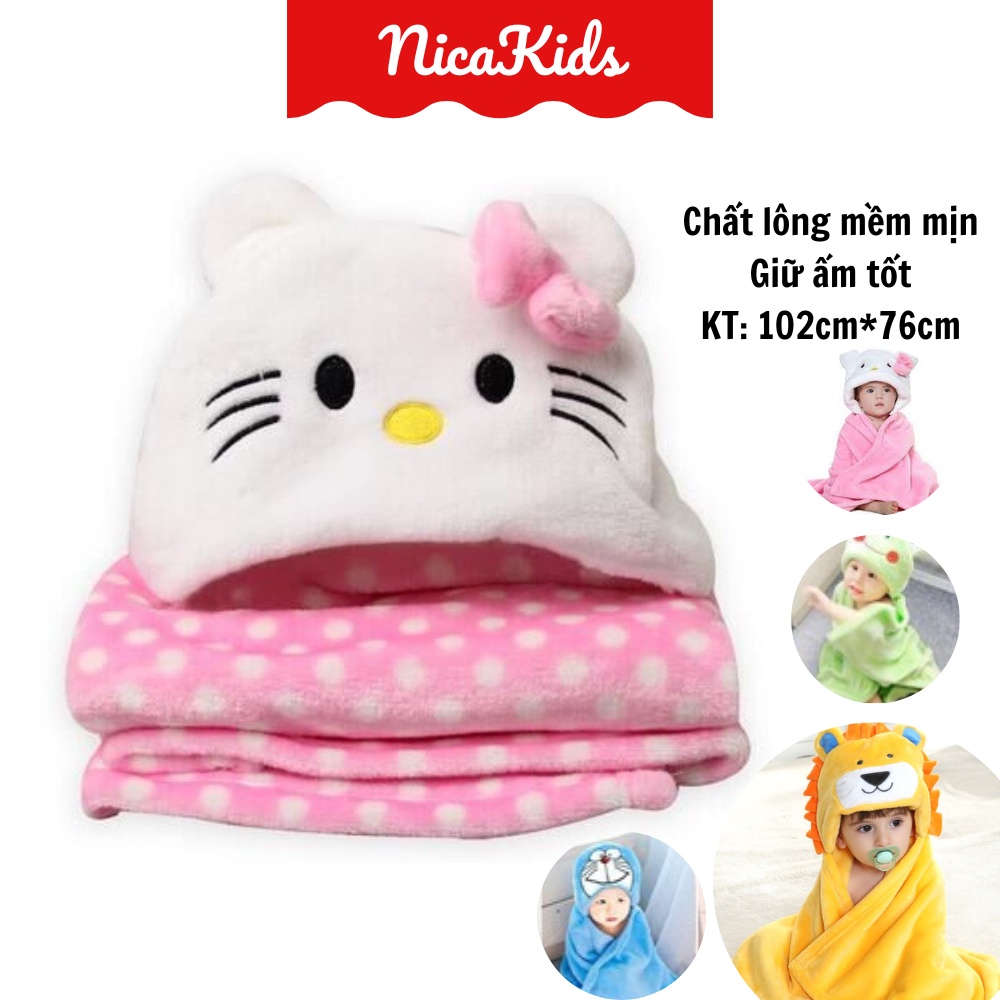 Chăn ủ có mũ hình thú cho bé mặt lông mềm mượt giữ bé ấp áp cho bé thu đông