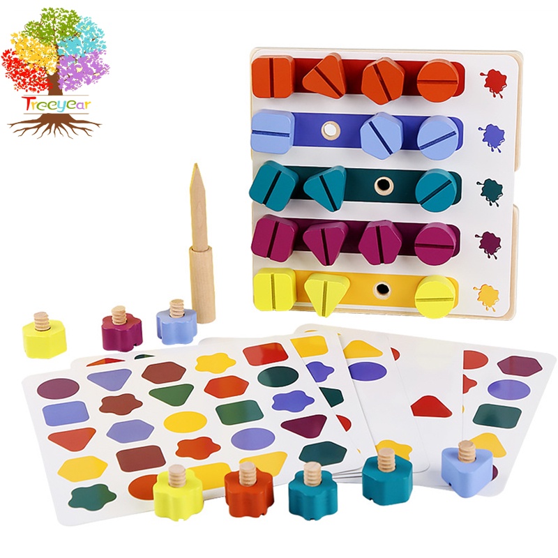 Bộ đồ chơi lắp ráp Treeyear chất liệu gỗ nhiều màu sắc cho bé 3 tuổi