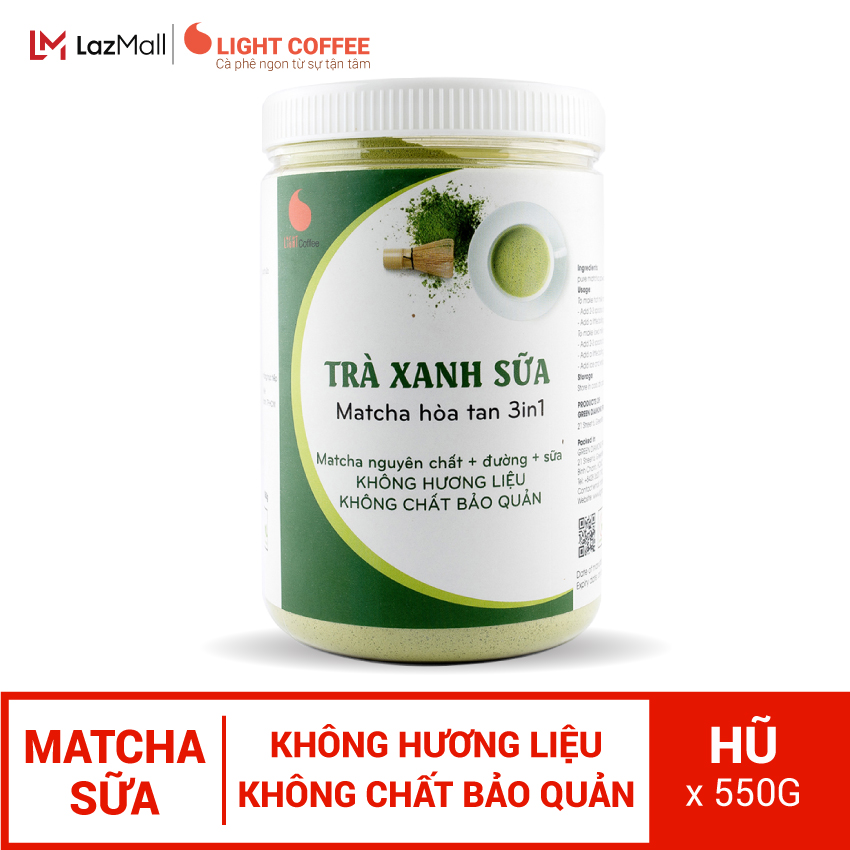 [SẢN XUẤT MỚI] Bột trà xanh sữa 3in1, matcha xuất xứ Nhật Bản, hũ 550g - 650g, từ nhà sản xuất Light Coffee