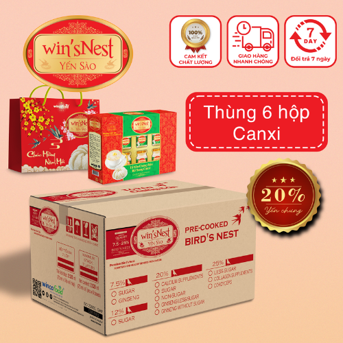 Thùng 6 hộp yến sào cao cấp win'snest tổ yến chưng sẵn bổ sung canxi 20%