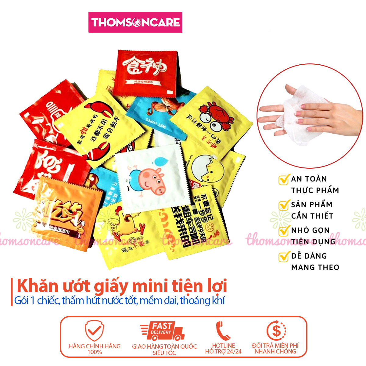 Khăn giấy ướt mini tiện lợi gói hình vuông, hình ngộ nghĩnh bcs - giao ngẫu nhiên