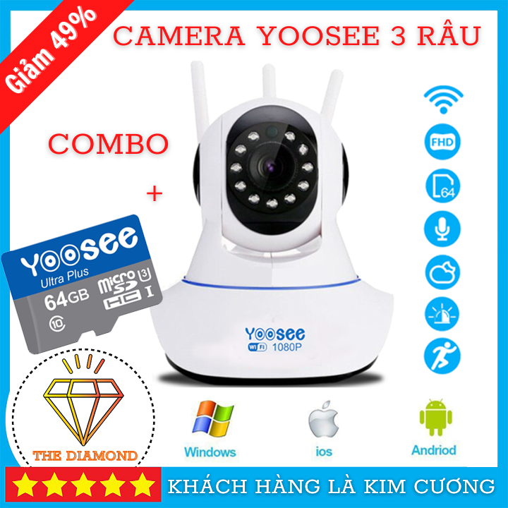 [ Bảo Hành 5 Năm - 1 Đổi 1 Trong 14 Ngày] Camera IP Wifi Yoosee 3 Râu Xoay 360° Đàm Thoại 2 Chiều Độ Phân Giải FullHD 1080P