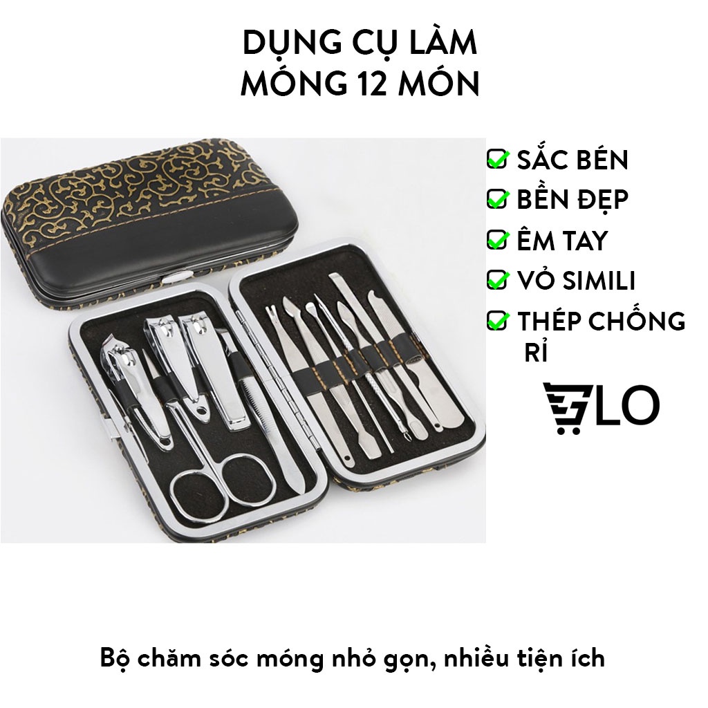 Full Box 12 Món-set combo đồ làm nail-Bộ dụng cụ chăm sóc móng 12 chi tiết, Kiềm móng đa năng, Bộ Cắt, Bấm Dũa Móng Tay, Lấy Ráy Tai, Que Nặn Mụn Nhiều Tiện Ích, kìm bấm thép inox không gỉ, sắc bén nhỏ gọn.