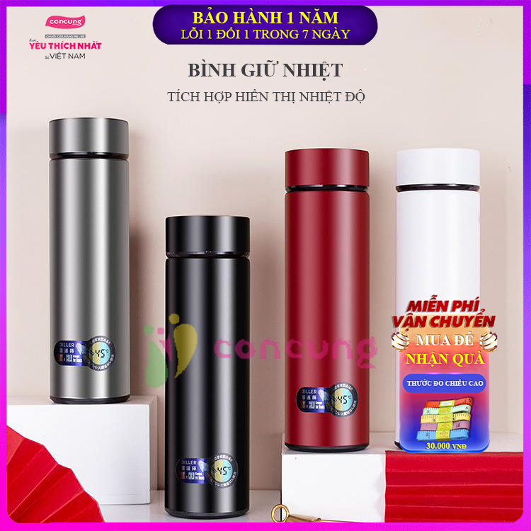 Bình Giữ Nhiệt Thông Minh Có Đèn LED Hiển Thị nhiệt độ , Bình Nước Chân Không 500 Ml Cảm Ứng Nhiệt Độ Bình Thép Không Gỉ Màn Hình Nhiệt Chống Nước cao cấp