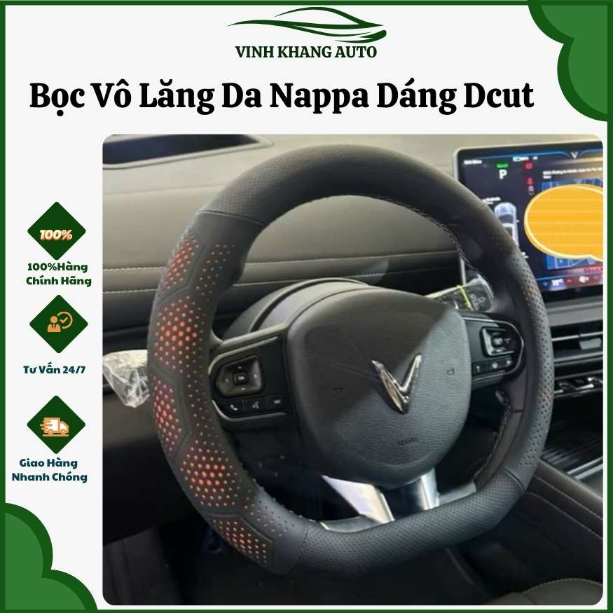 Bọc vô lăng da Nappa loại Dcut xe điện Vinfast VF3 VF5 VFE34,VF6 VF7 VF8 VF9 Kia Seltos Sonet Caren MG XL7 