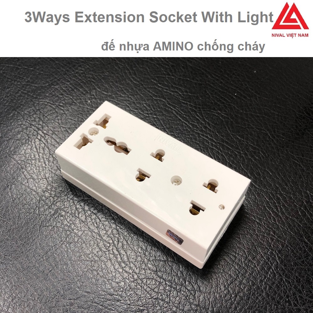 Ổ cắm điện 3 cửa Nival đế nhựa amino chống cháy