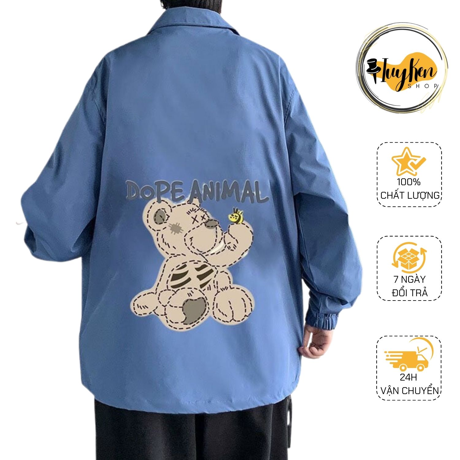Áo khoác dù Unisex hai lớp hình gấu bông Drope