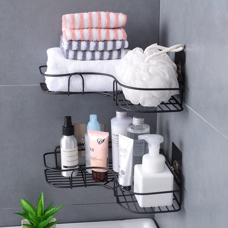 Kệ góc nhà tắm dán tường chất liệu thép không gỉ để đồ phòng tắm, kệ đựng gia vị trong nhà bếp tiện lợi
