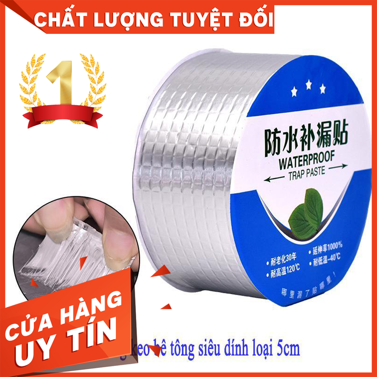 Băng Keo Chống Thấm, Băng Keo Chống Dột Chuyên Dụng loại 5cm dài 5m Siêu Dính Chuyên Dán chống thấm cho tường, trần nhà, mái tôn, ống nước, bể nước, xô chậu, phao bơi, bể bơi, đồ bơm hơi