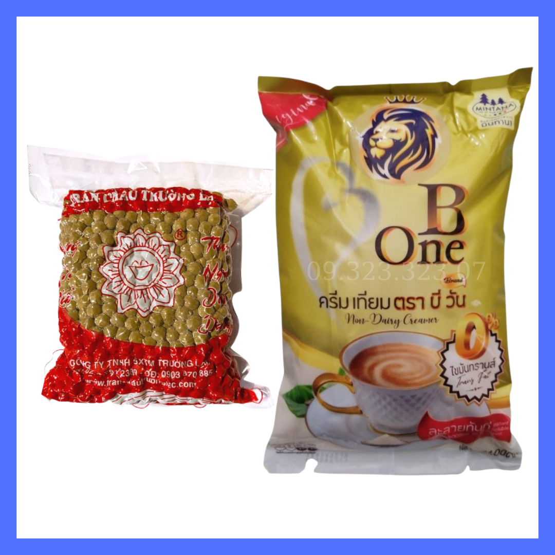 (Combo) 1 gói trân châu đen và 1 gói bột béo b-one,nguyên liệu làm trà sữa