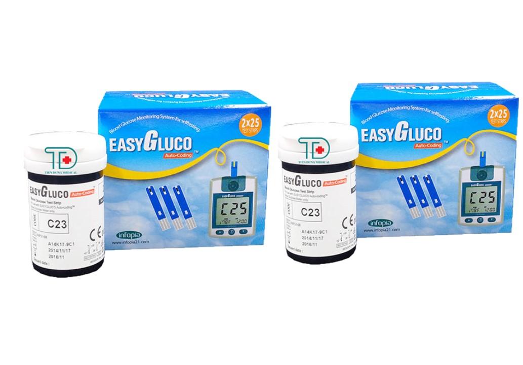 2 Hộp 50 que thử (2x 25 một hộp) dùng cho máy đo đường huyết Easy Gluco Hàn quốc (No Code)