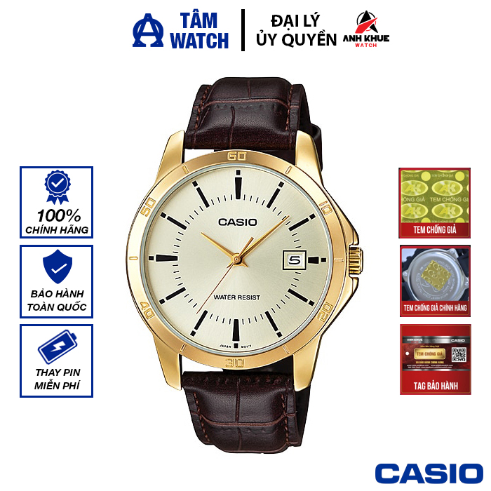 Đồng hồ nam dây da casio standard chính hãng anh khuê mtp-v004gl-9audf