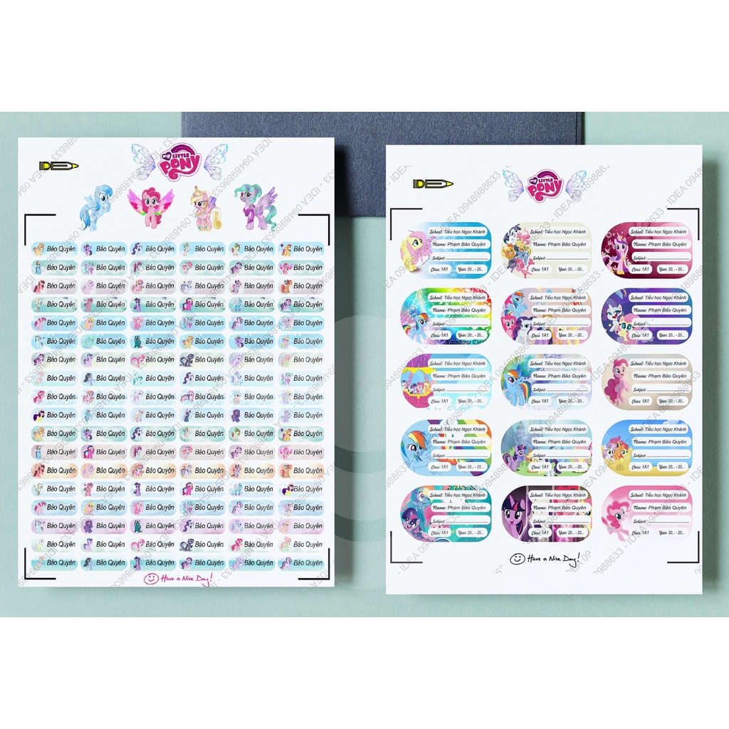 108 sticker + 45 Nhãn vở in riêng tên bé