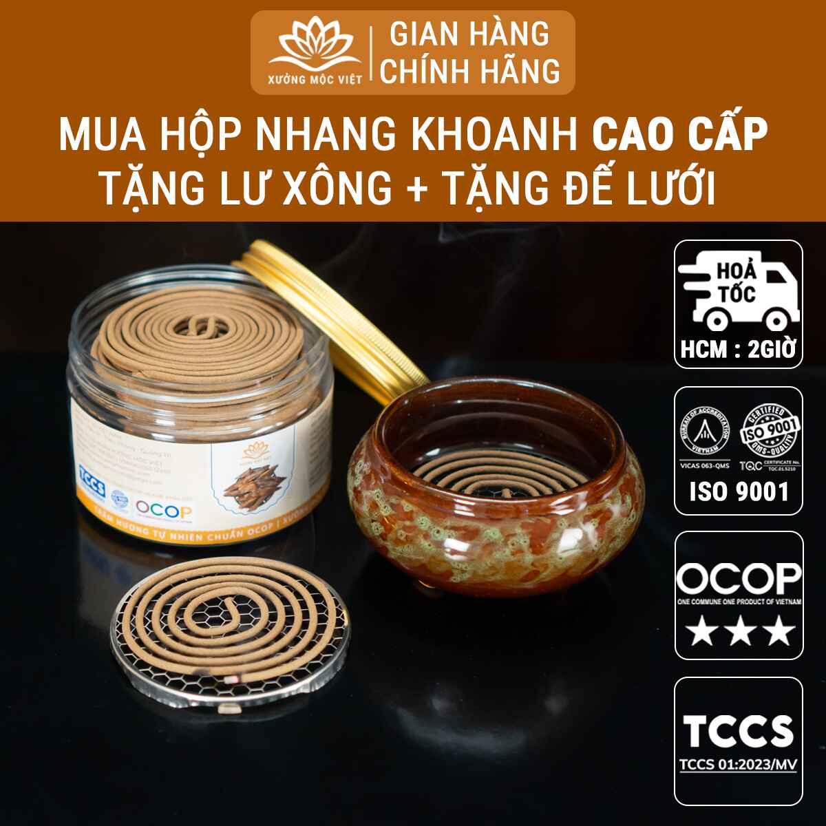 Nhang khoanh trầm hương cao cấp 4 giờ Xưởng Mộc Việt nhang vòng nhỏ trầm sạch xông nhà thơm phòng hương thơm tự nhiên, an toàn cho sức khỏe, ít khói, giúp thư giãn tinh thần thanh lọc không khí đem lại may mắn bình an