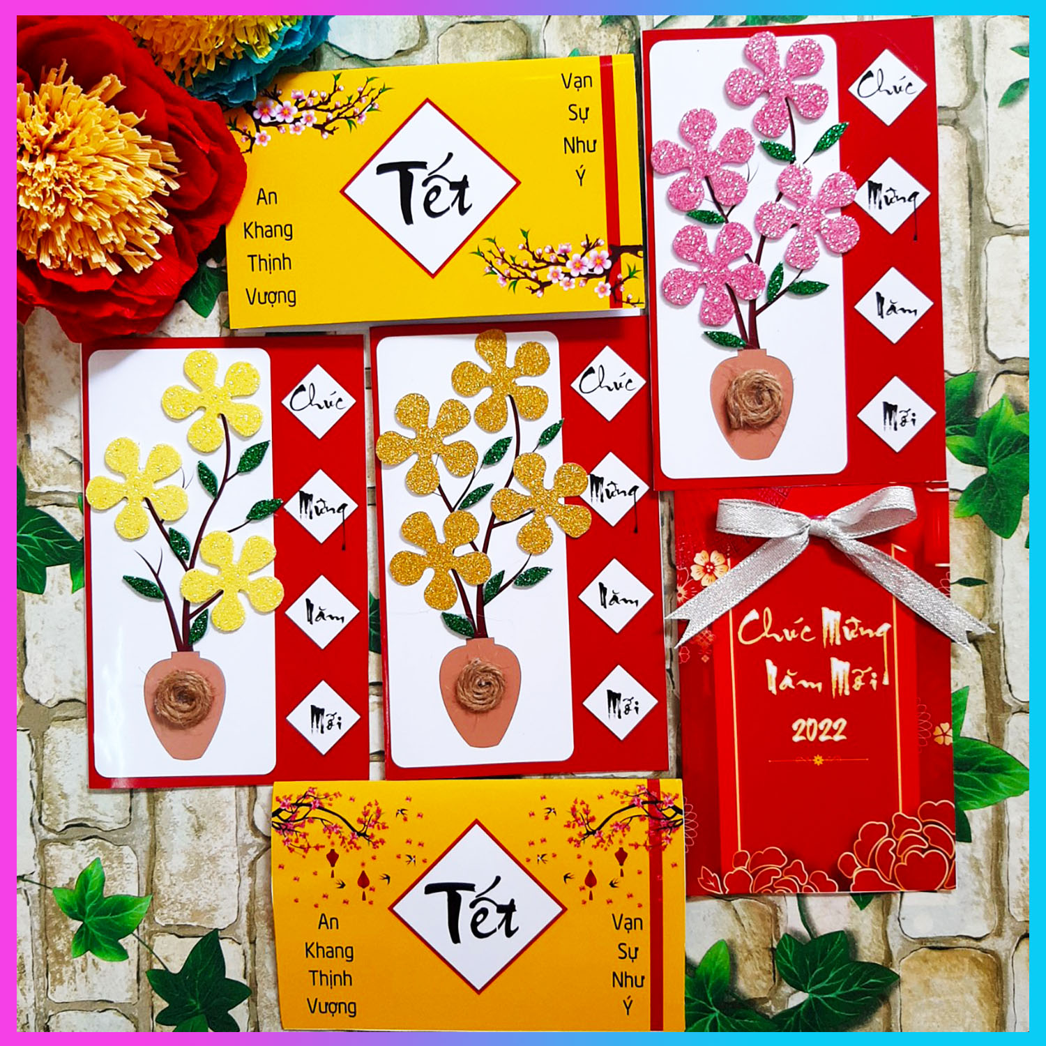 Thiệp chúc mừng năm mới - thiệp chúc xuân nhiều mẫu đẹp handmade size 10cm x 15cm - quà tết ý nghĩa